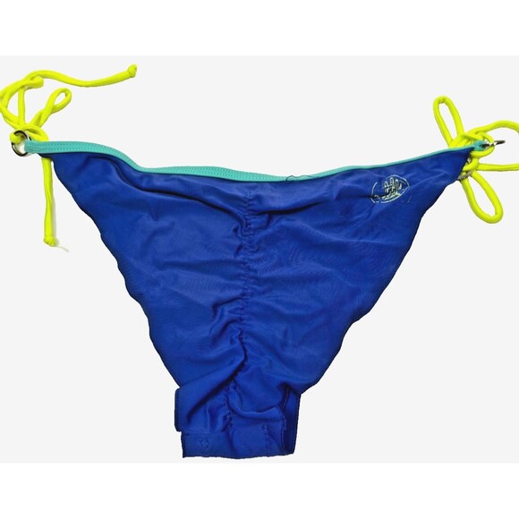 Body Glove Bikini Set Small Cheeky‎ Bottoms Tie Side Triangle Top Blue Neon Swim - Picture 7 of 8